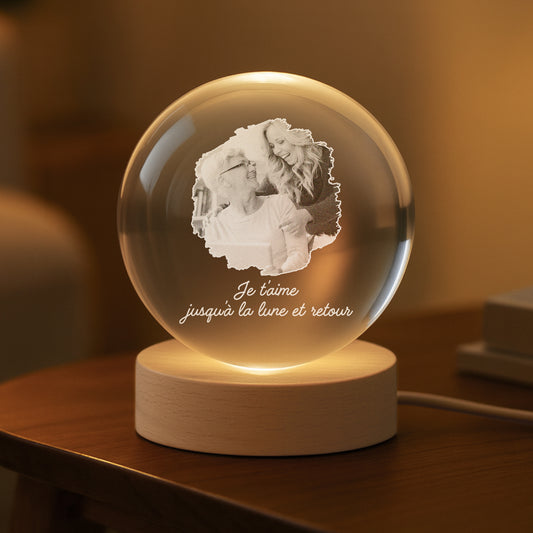 7634LFR2 veilleuse boule de cristal personnalisee taime maman papa avec photo 7634ltfnb