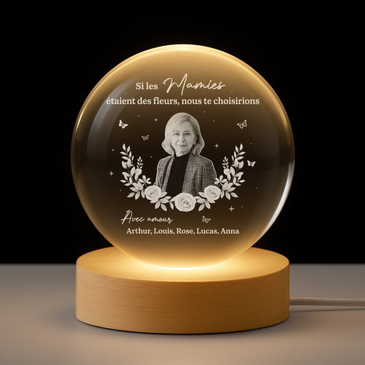 7637LFR1 veilleuse boule de cristal personnalisee avec photo si les mamies mamans etaient des fleurs 7637lspta
