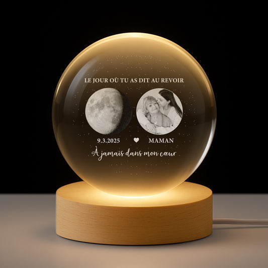 7675LFR1 veilleuse boule de cristal personnalisee photo commemorative de maman papa au revoir avec phase de la lune 7675l3tca