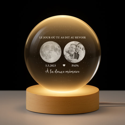 7675LFR2 veilleuse boule de cristal personnalisee photo commemorative de maman papa au revoir avec phase de la lune 7675l3tca