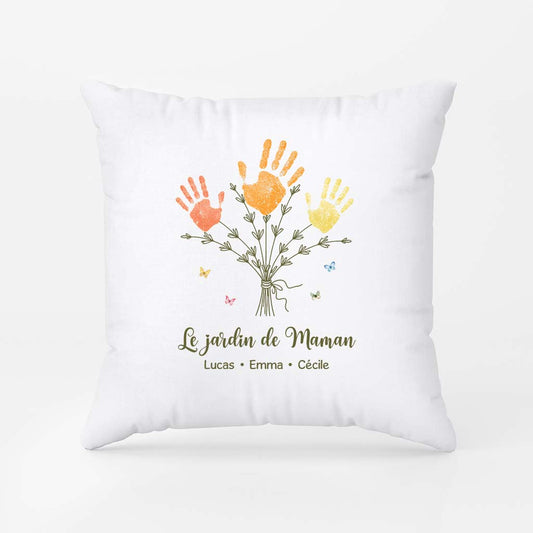 7719PFR2 coussin personnalise maman le jardin de maman mamie avec empreintes de main 7719p8lca