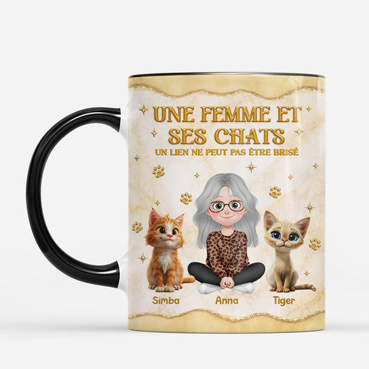7879MFR2 effet dimpression 3d femme avec son joli chat mug personnalise chat 7879mcpzd