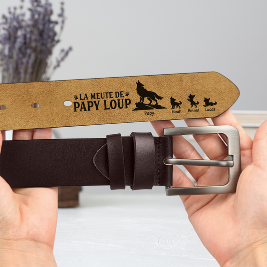 8084JFR2 ceinture cuir gravee personnalisee meute de papy papa loup 8084jsfmb