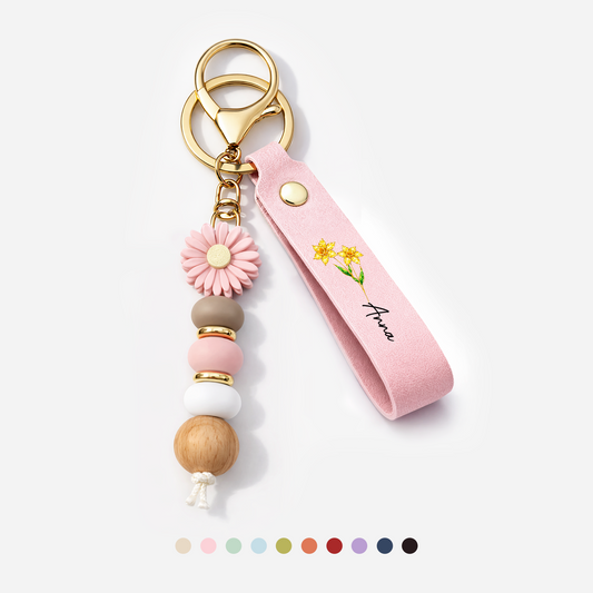 8174MFR1 porte cles marguerite cuir personnalise avec fleur petit cadeau femme 8174mj