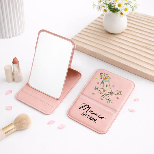 8227AFR2 main dans la main miroir de poche a personnaliser_ maman mamie 8227aj6paa