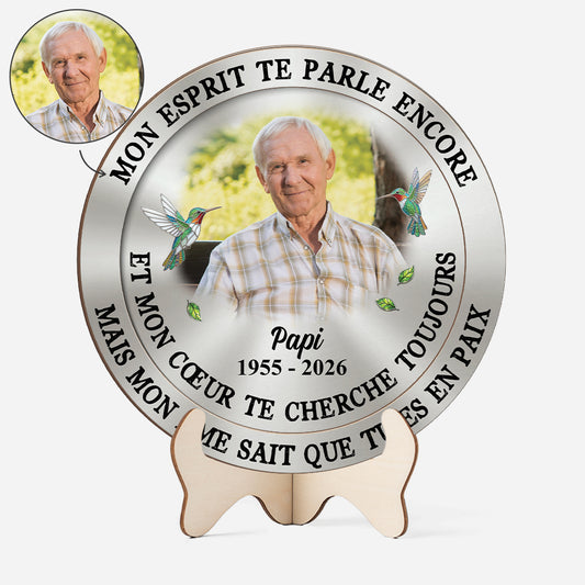 8426QFR1 mon esprit te parle encore plaque bois personnalisee commemorative mamie papy 8426qcpab