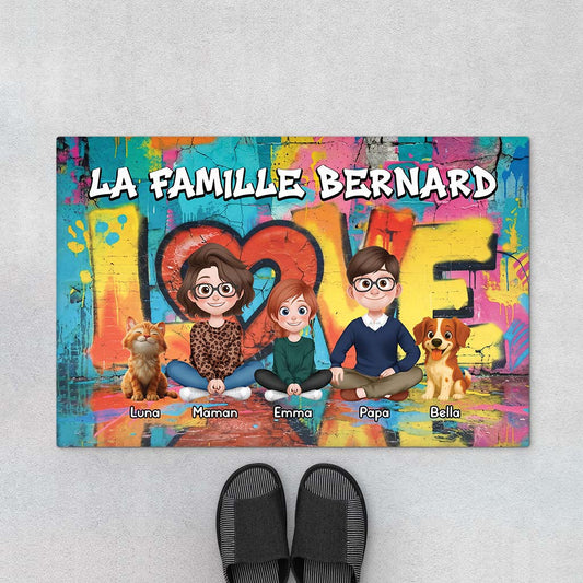8926DFR1 cadeau maison notre famille ensemble paillasson personnalise famille et animal 8926d3vmf_1