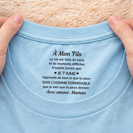8946AFR2 t shirt blanc personnalise avec message a l_interieur du col pour femmehomme cadeau pour fils et fille 8946aashza