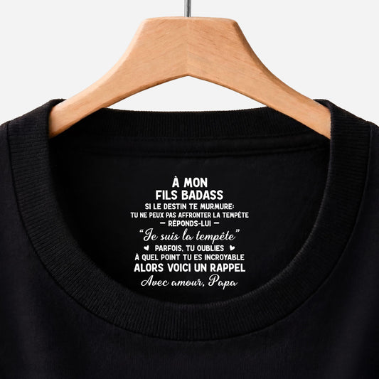 8947AFR1 mon fils ma fille badass t shirt noir personnalise avec message a l_interieur du col pour femmehomme 8947aa6ela