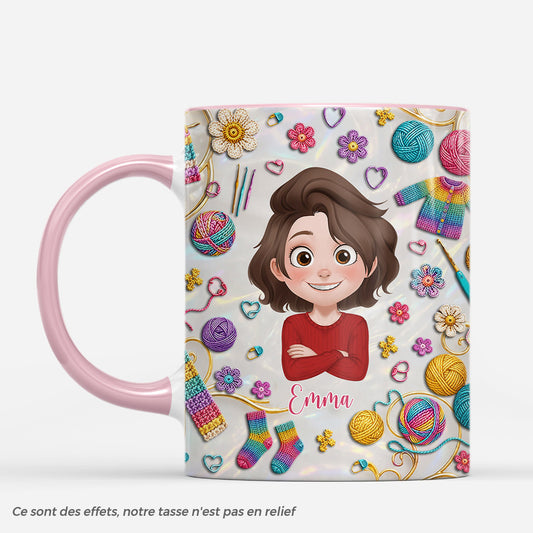 9132MFR1 effet dimpression 3d cadeau pour tricoteuse dessin laine mug personnalise prenom pour femme 9132m6esa