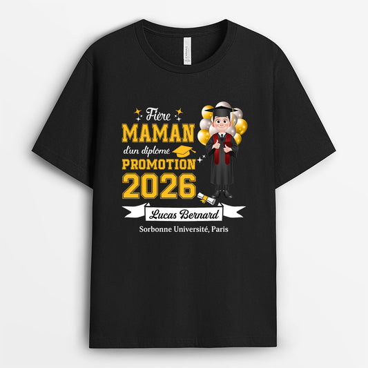 9144AFR1 maman fiere d_un diplome tee shirt personnalise noir cadeau diplome_ femmehomme 9144asplb