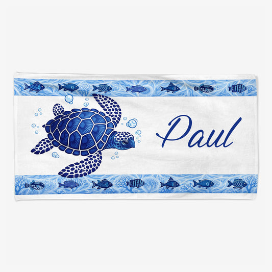 9276BFR1 dessin tortue avec prenom serviette de plage personnalise_ homme femme 9276b8esb
