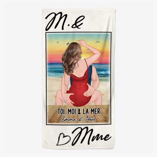 9281BFR1 cadeau ete couple et la mer serviette de plage imprime personnalise 9281bnpog