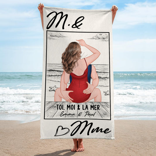 9281BFR2 cadeau ete couple et la mer serviette de plage imprime personnalise 9281bnpog