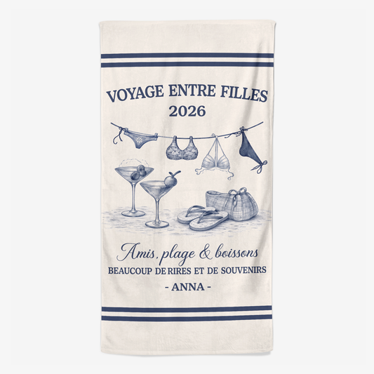 9286BFR1 voyage entre filles en ete serviette de plage personnalisee_ pour femme 9286baeta