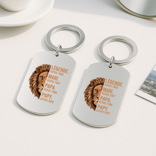 FR2 porte cle aluminium personnalise legende papa papy lion