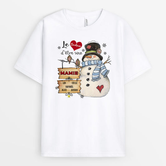 0023APP1FR2 cadeau Personnalise T shirt bonhomme de Neige mamie