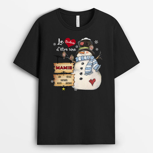 0023APP2FR1 cadeau Personnalise T shirt bonhomme de Neige mamie