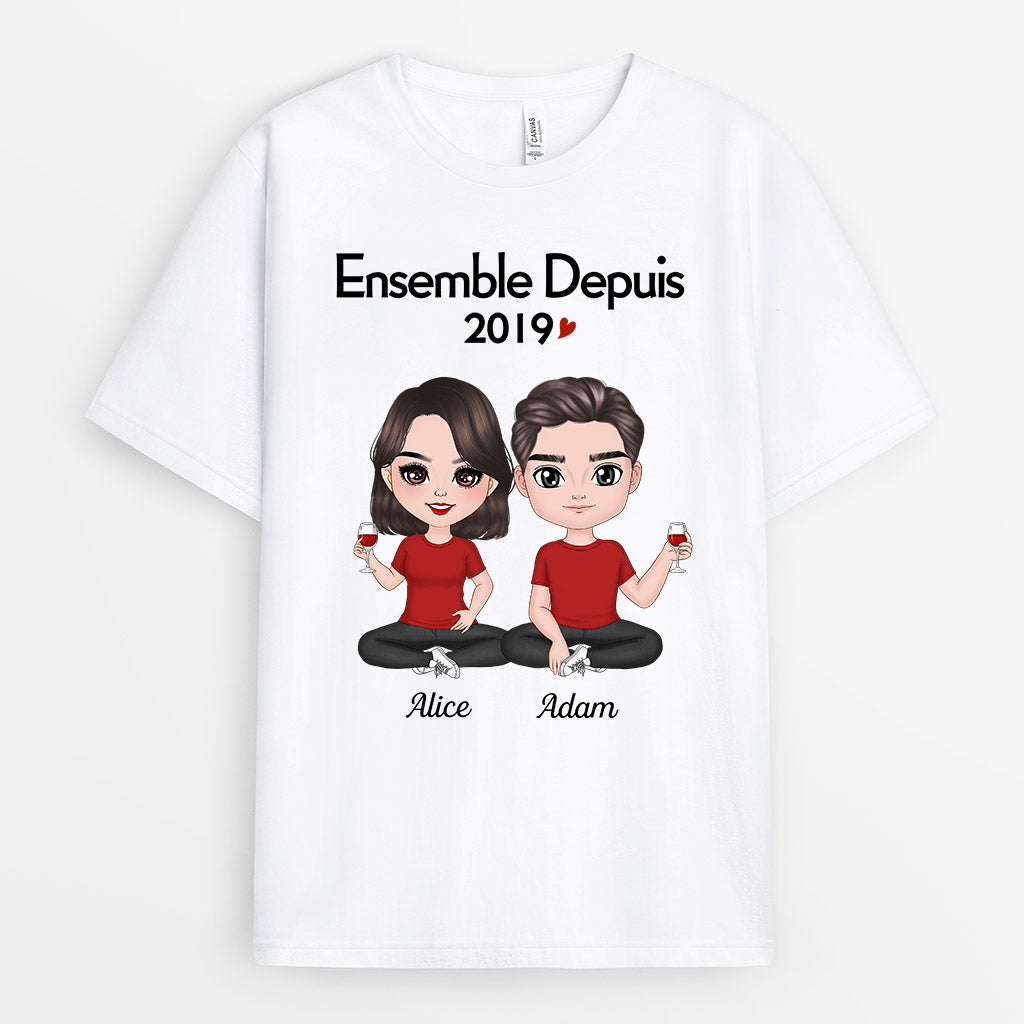 0176AFR2 Cadeau Personnalise T shirt Ensemble Depuis Couples Amoureux