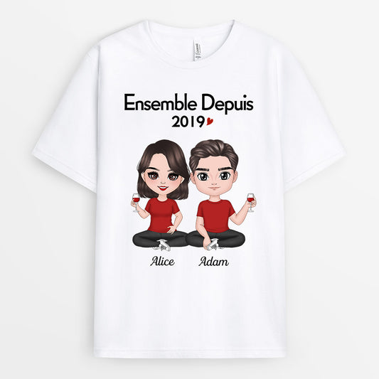 0176AFR2 Cadeau Personnalise T shirt Ensemble Depuis Couples Amoureux