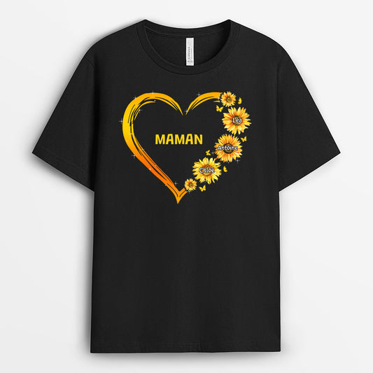 0192AFR1 present Personalisable T shirt coeur maman mamie fleurs