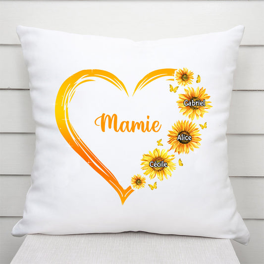 0192P10AFR1 present Personalisable coussin coeur maman mamie fleurs