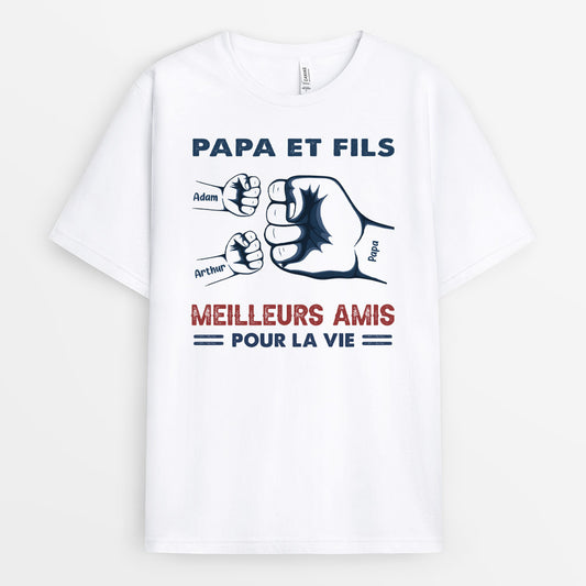 0293A148BFR1 cadeau Personnalise T shirt poing famille papa fils