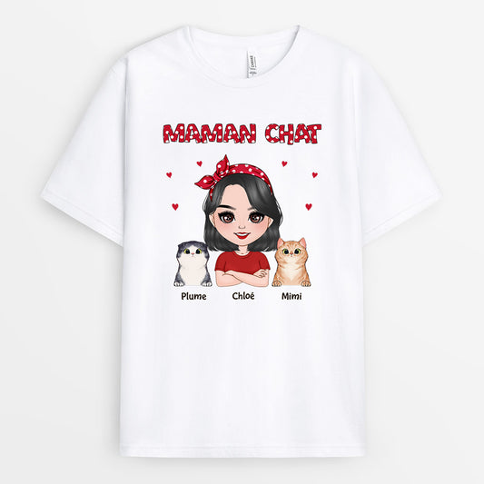 0479AFR1 Cadeau Personnalise T shirt Maman Chat Amoureux Des Chats