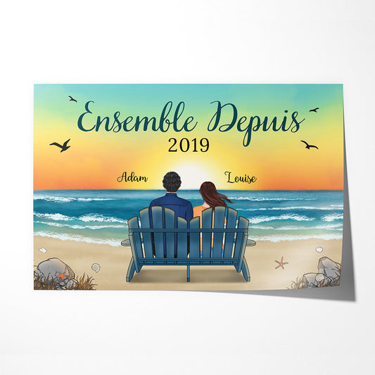 0489S595GFR1 Cadeau Personnalise Poster Personnes Couples Plage