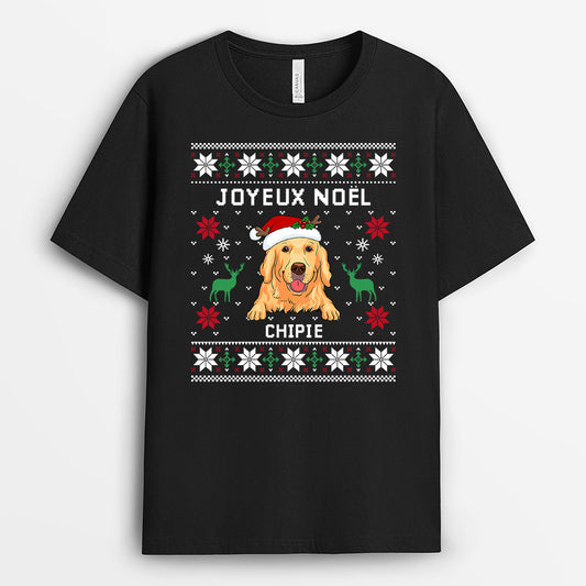 0506AFR1 Cadeau Personnalise T shirt Chien Amoureux Des Chiens Noel