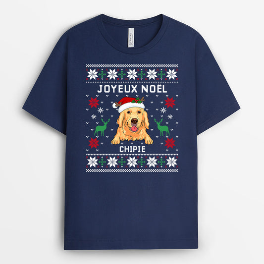 0506AFR2 Cadeau Personnalise T shirt Chien Amoureux Des Chiens Noel