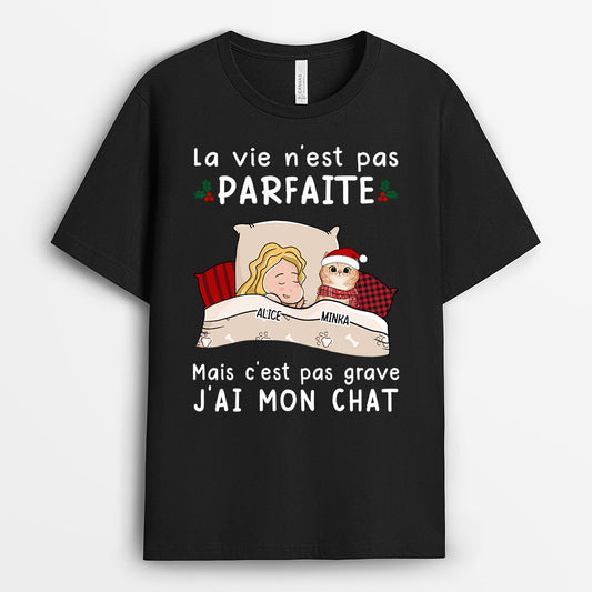 0523AFR1 Cadeau Personnalise T shirt Chat Amoureux des Chats Noel