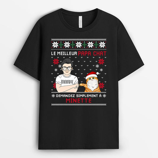 0530AFR1 Cadeau Personnalise T shirt Amoureux des Chats Noel