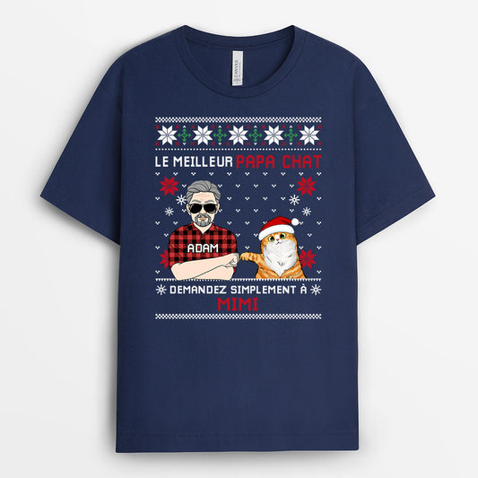 0530AFR2 Cadeau Personnalise T shirt Amoureux des Chats Noel
