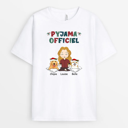 0538AFR1 Cadeau Personnalise T shirt Pyjama Amoureux Des Chiens Noel