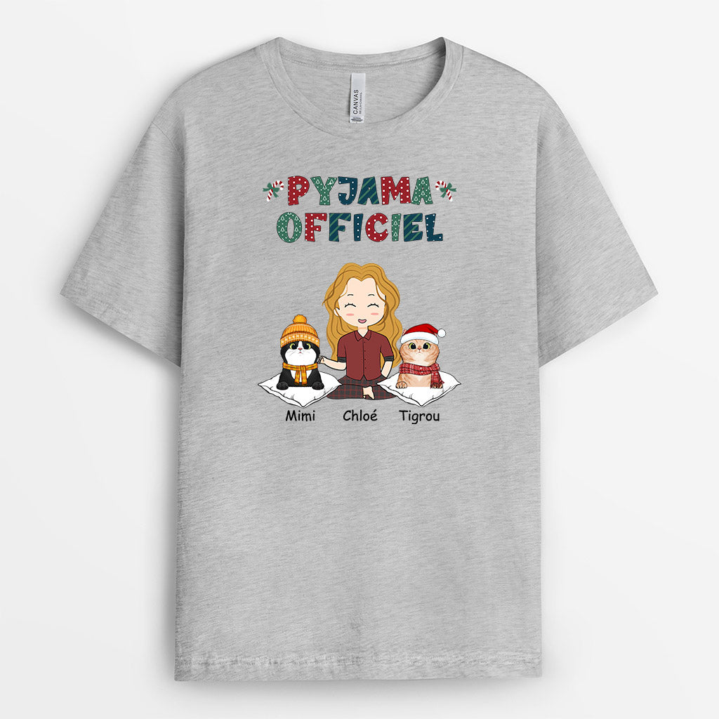 Pyjama Officiel - Cadeau Personnalisé | T-shirt pour Amoureux des Chats Noël