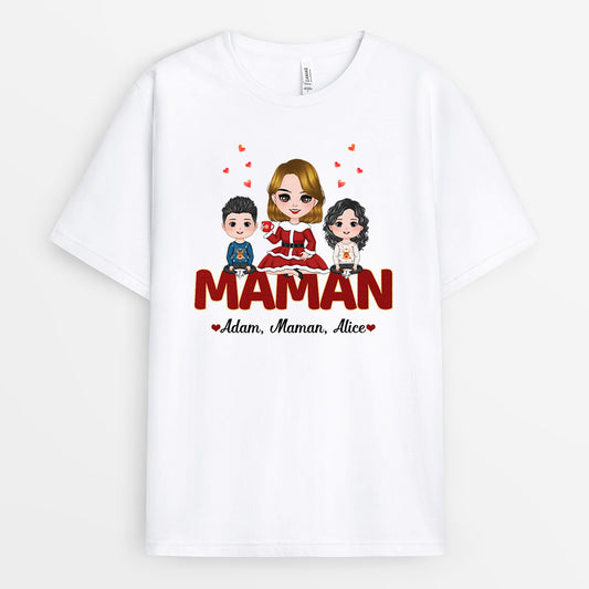 0634AFR2 Cadeau Personnalise T shirt Maman Enfants Maman Mamie Noel