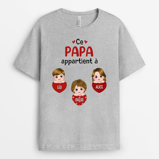 0696AFR2 Cadeau Personnalise T shirt Coeurs Papa Papi