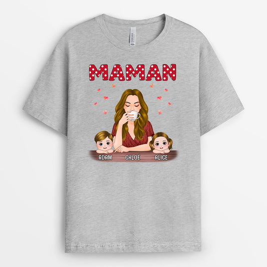 0701Afr2 Cadeau Personnalise T shirt Coeurs Mamie Maman Fetes DesMeres