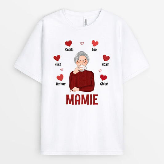 0744AFR1 Cadeau Personnalise T shirt Coeur Mamie Maman