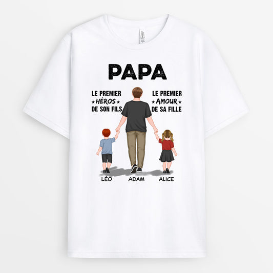 0765AFR2 Cadeau Personnalise T shirt Heros Amour Papa Papi