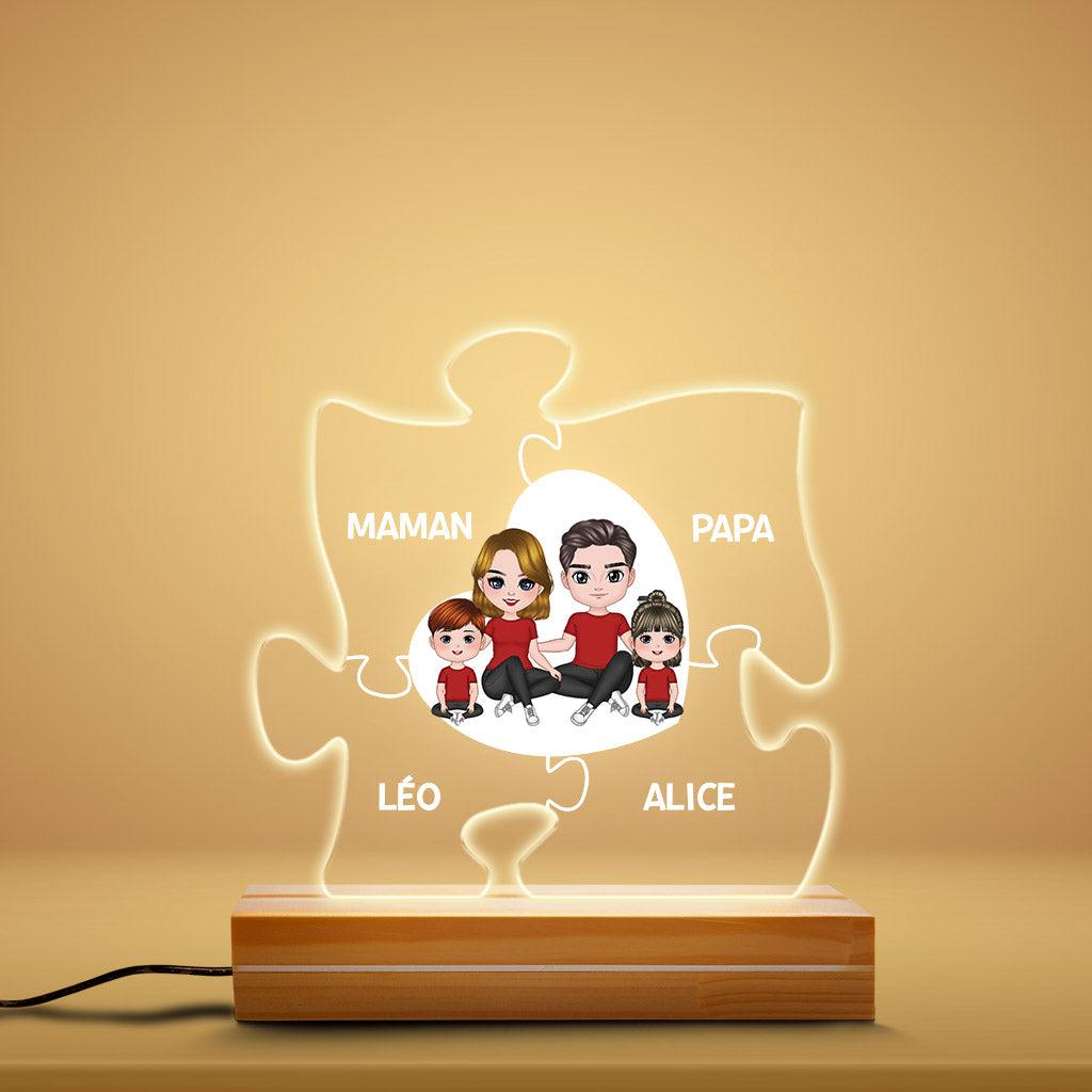 Puzzle De Famille - Cadeau Personnalisé | Veilleuse LED 3D pour Mamie/Maman Papi/Papa