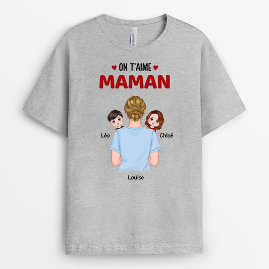0830AFR2 Cadeau Personnalise T shirt On T Aime Maman Mamie