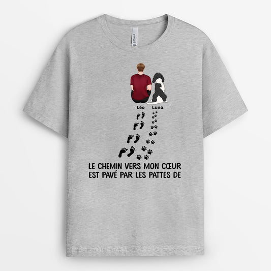 0852AFR2 Cadeau Personnalise T shirt Chemin Amoureux des Chiens