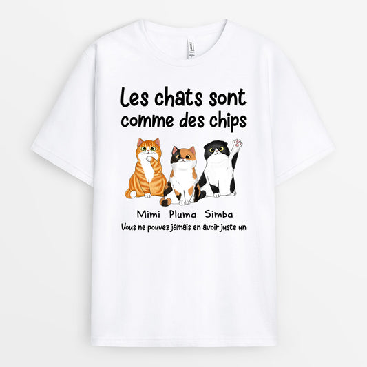 0874AFR1 Cadeau Personnalise T shirt Chats Chips Amoureux des Chats