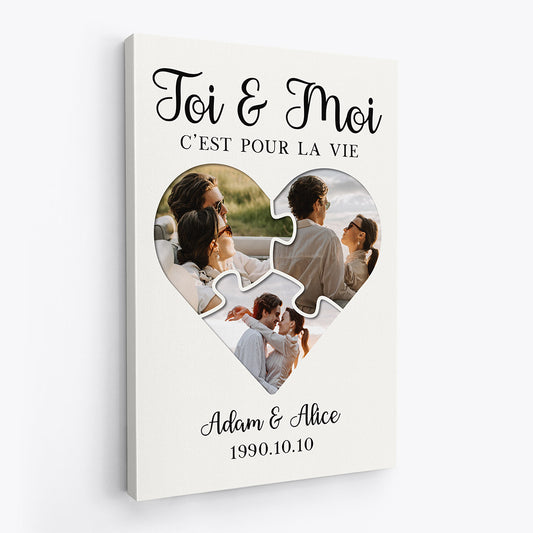 0889CFR2 Cadeau Personnalise Toile Toi Moi Couple Amoureux
