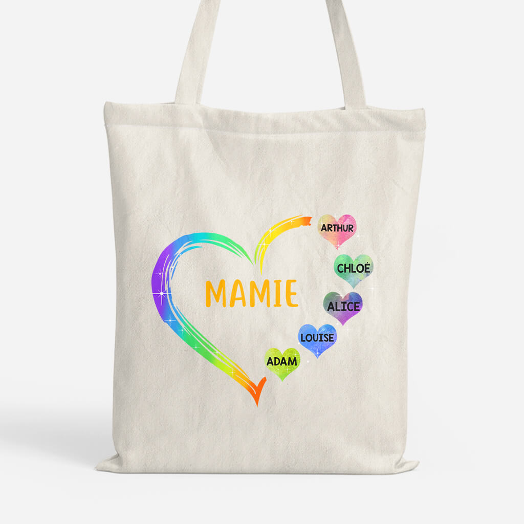 Mamie Avec Coeurs Colorés - Cadeau Personnalisé | Tote Bag Pour Mamie