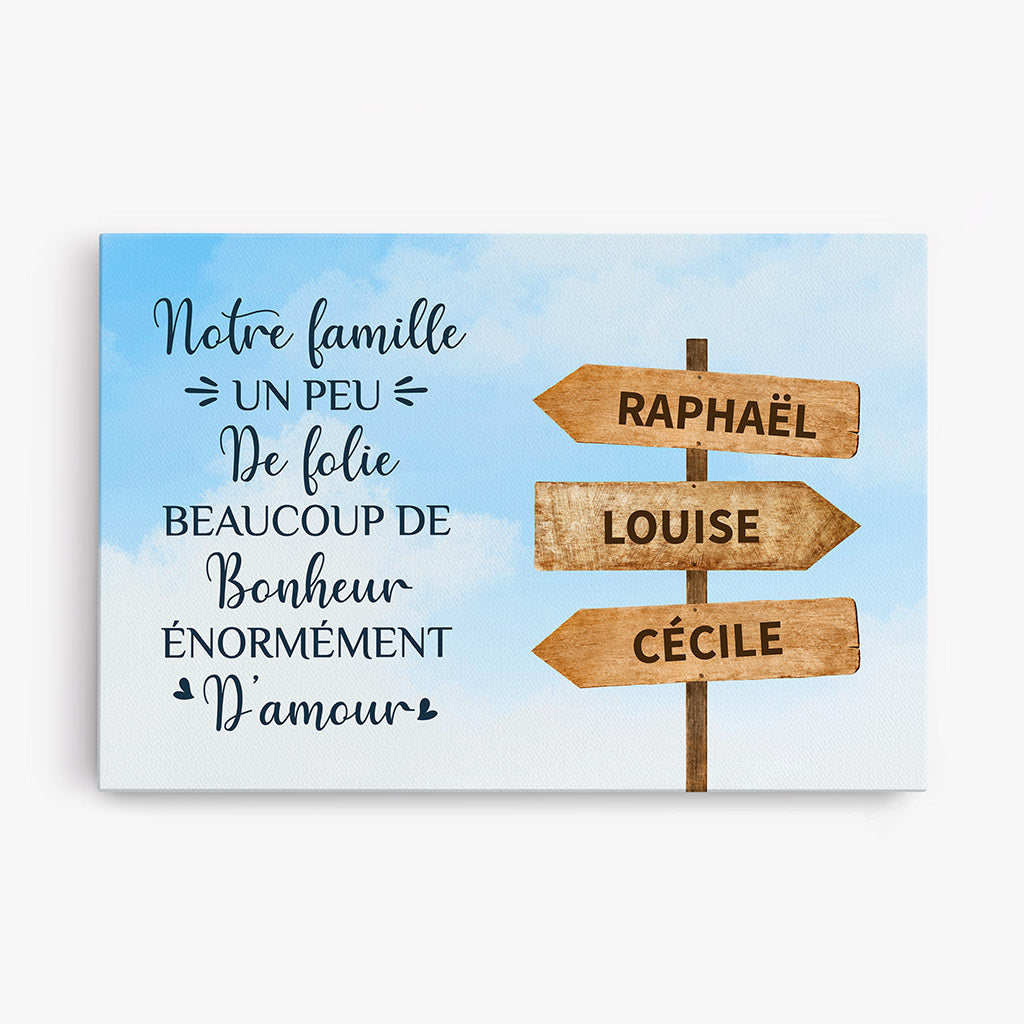 Famille Folie Bonheur Amour - Cadeau Personnalisé | Toile pour Famille