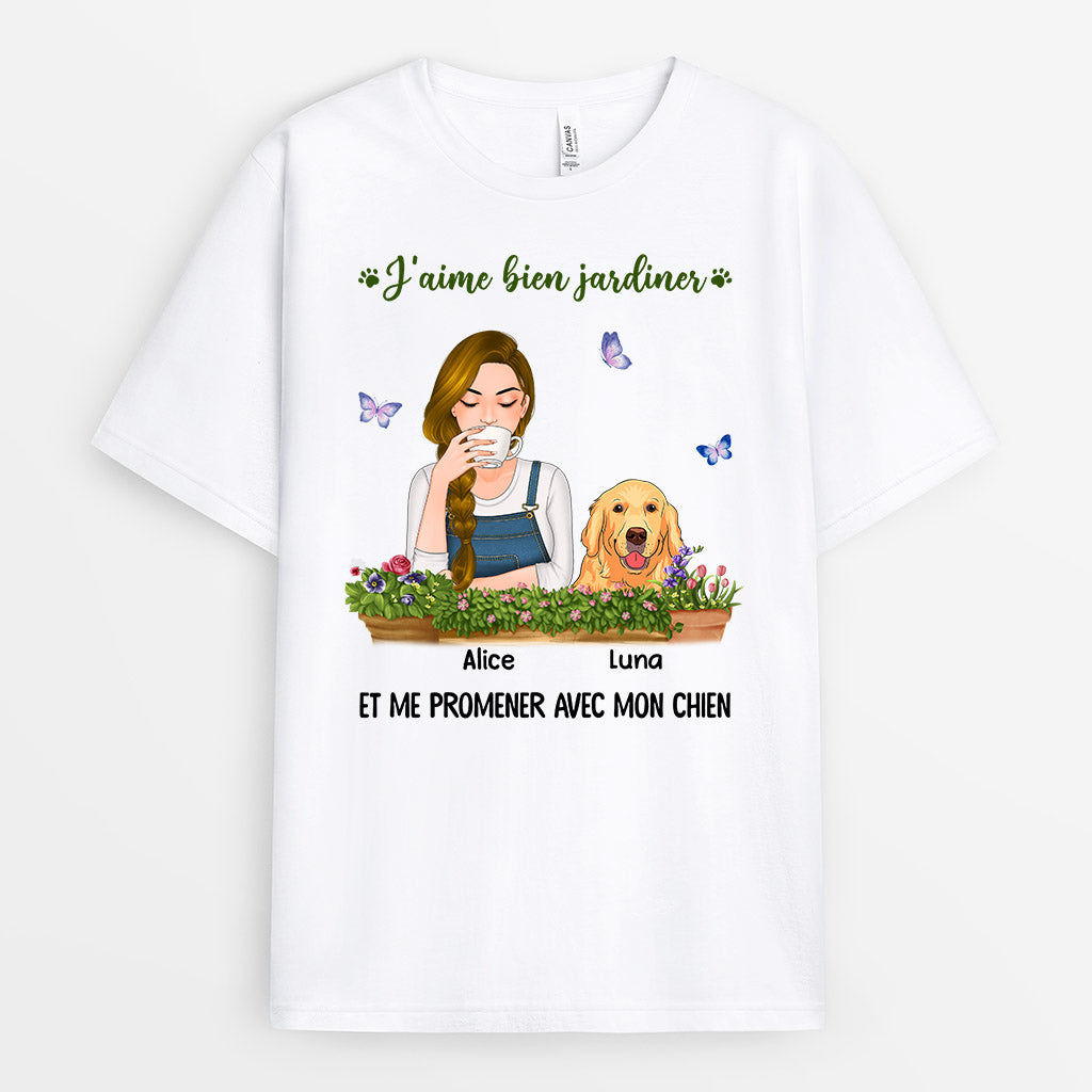 Faire Du Jardinage et Me Promener Avec Mes Chiens - Cadeau Personnalisé | T-shirt pour Amoureux des Chiens
