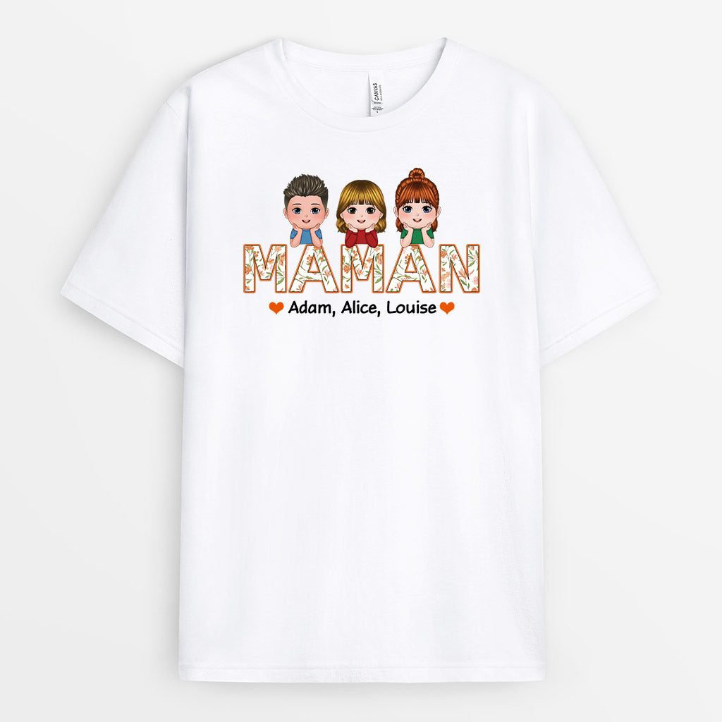0877AFR1 Cadeau Personnalise T shirt Floral Maman Mamie